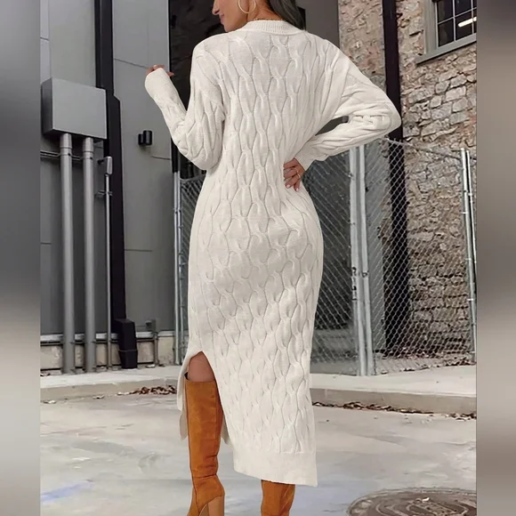Vintage Cable Knit Thick Long Sweater Dress For Women
